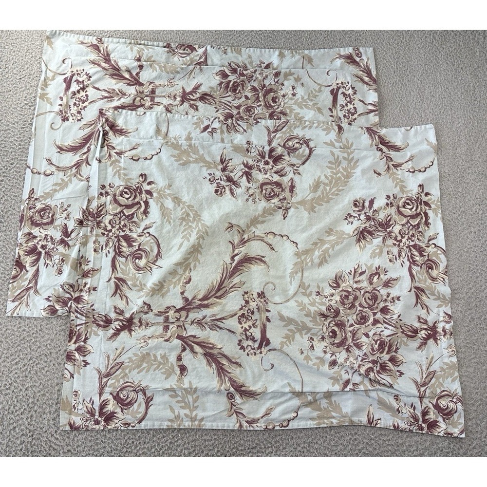 Vintage Pair of Pottery Barn Shams Standard Floral Botanical French Toile Style